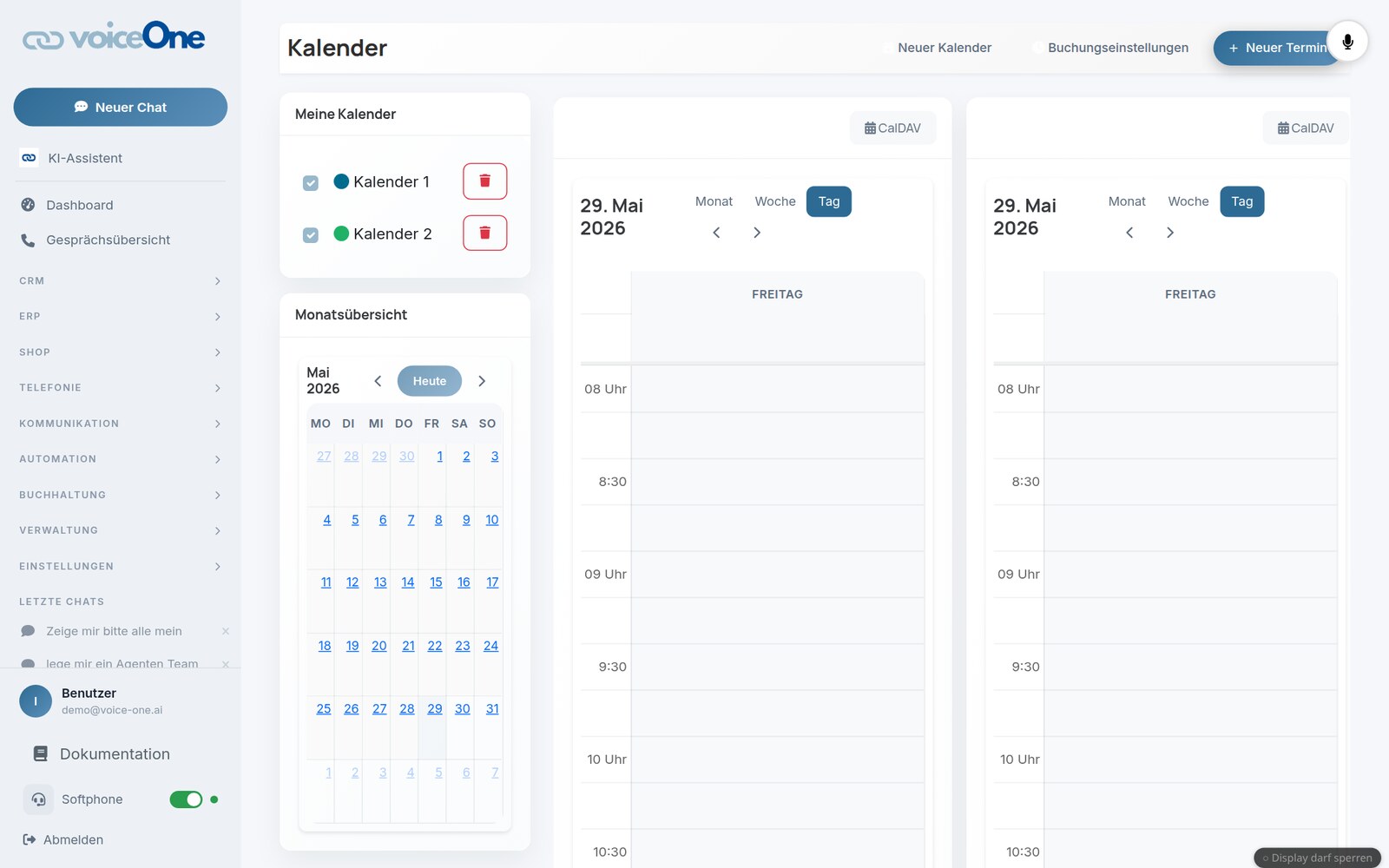 voiceOne Kalender mit CalDAV-Anbindung