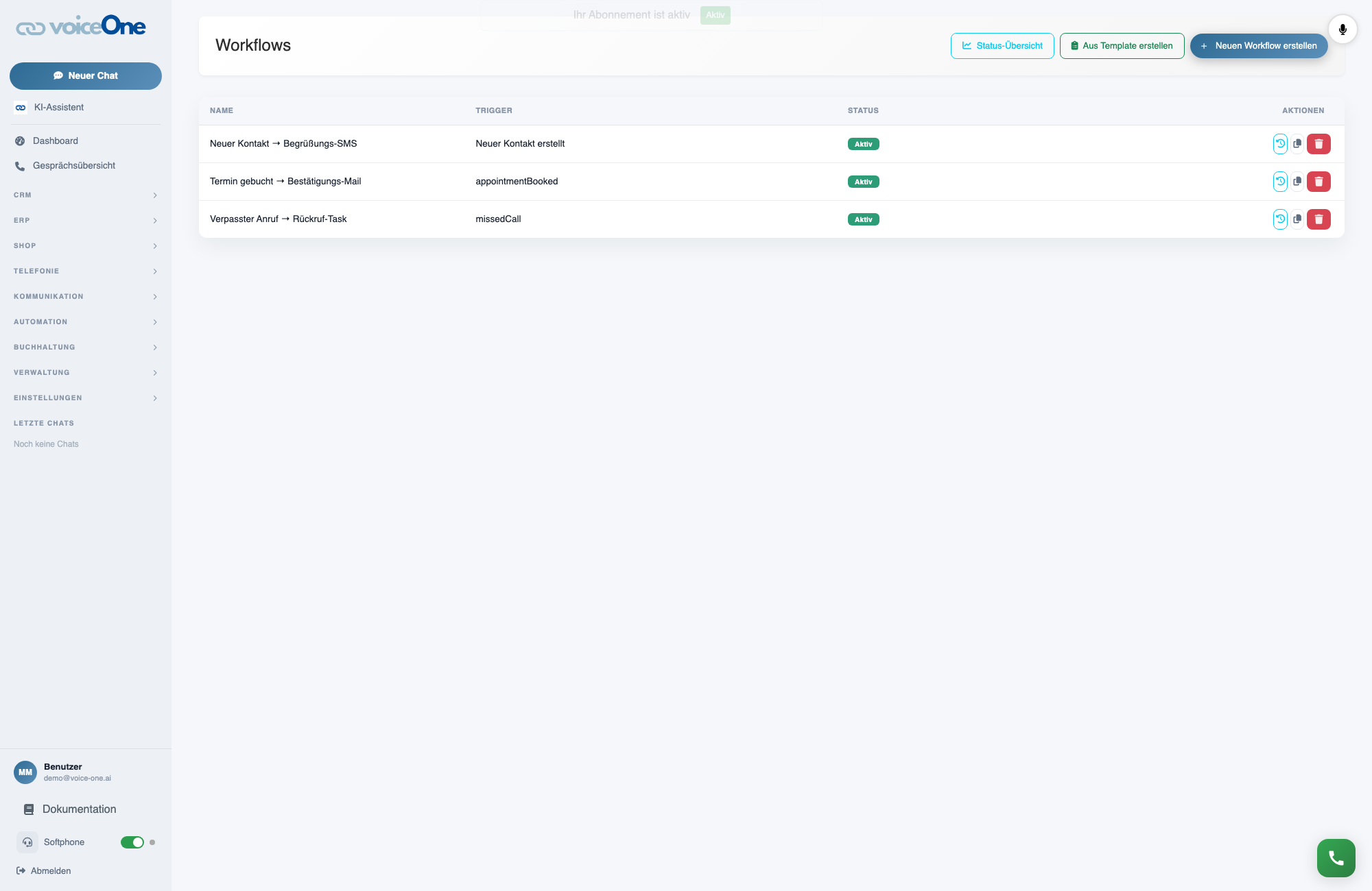 Workflows in voiceOne