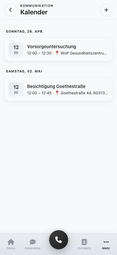 Terminkalender mit heutigen und kommenden Terminen